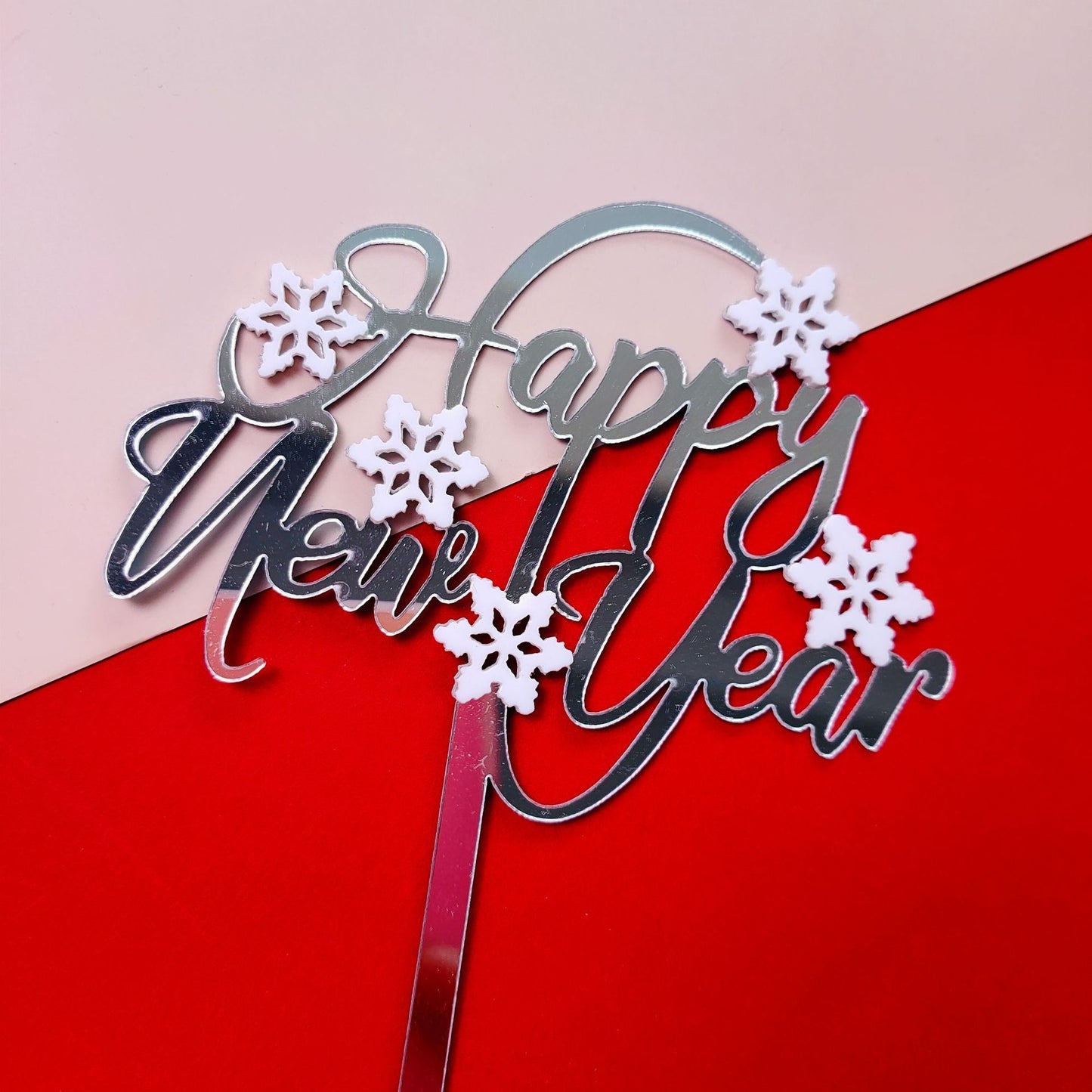 Double-layer Snowflake Happy New Year Acrylic Cake Insert Plate Dessert Table Decoration