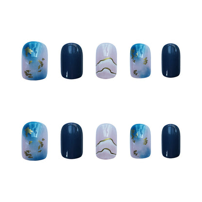 Pegatinas de uñas postizas con manchas de color azul marino para usar uñas