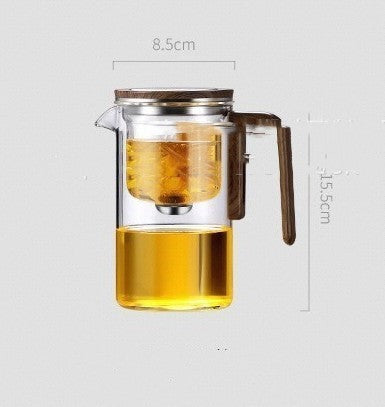 One Click Magnetic Teapot Separation Filtration Glass Tea Pot Wood Handle Tea Water Separation Inner Container Teapot