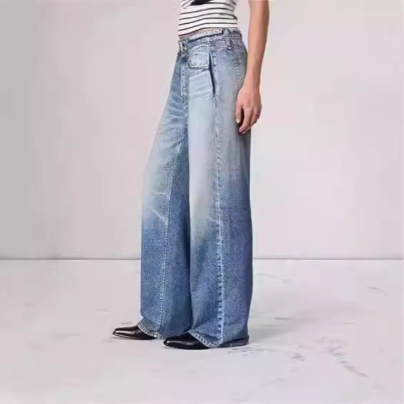 Pantalones vaqueros retro de cintura media para mujer, holgados, de pierna ancha y de pierna recta, de talla grande