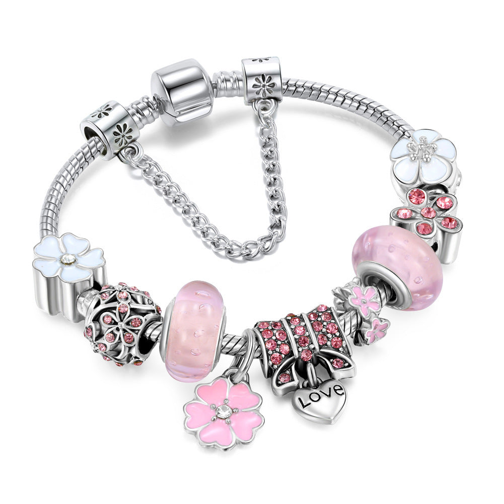 Pulsera DIY popular Miles Peach Blossom con colgante de mariposa de diamantes LOVE