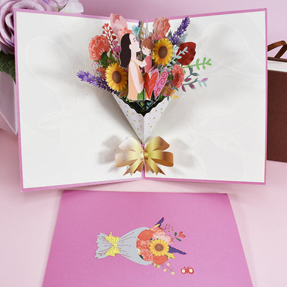 3D PopUp Flower Bouquet Cards Gifts Anniversary PopUp Mom Floral Bouquet Wife Invitation Card Greeting Cards Mothers Day Cards Postcard