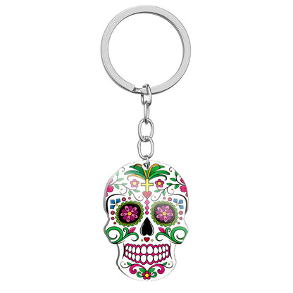 Day Of The Dead Skull Color Printing Stainless Steel Key Ring