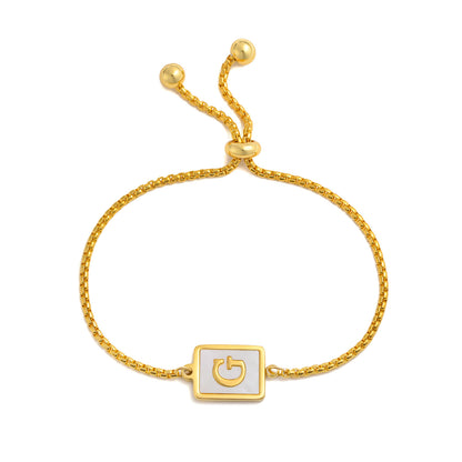 Pulsera ajustable de acero inoxidable con letras inglesas cuadradas doradas