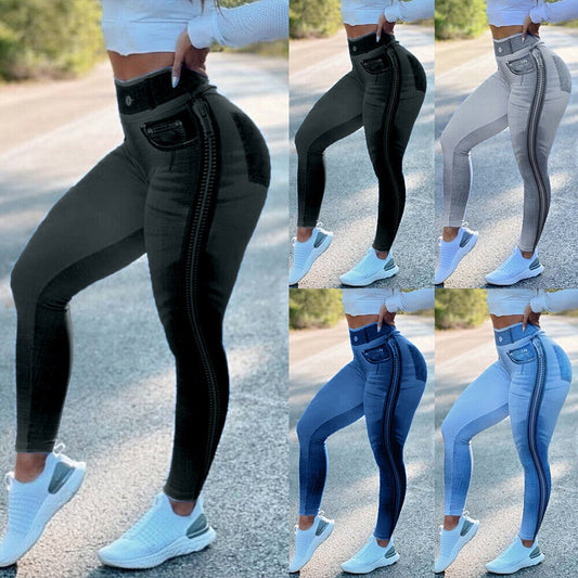 Pantalones de fitness de cintura alta para mujer Pantalones de yoga de mezclilla ajustados y ajustados