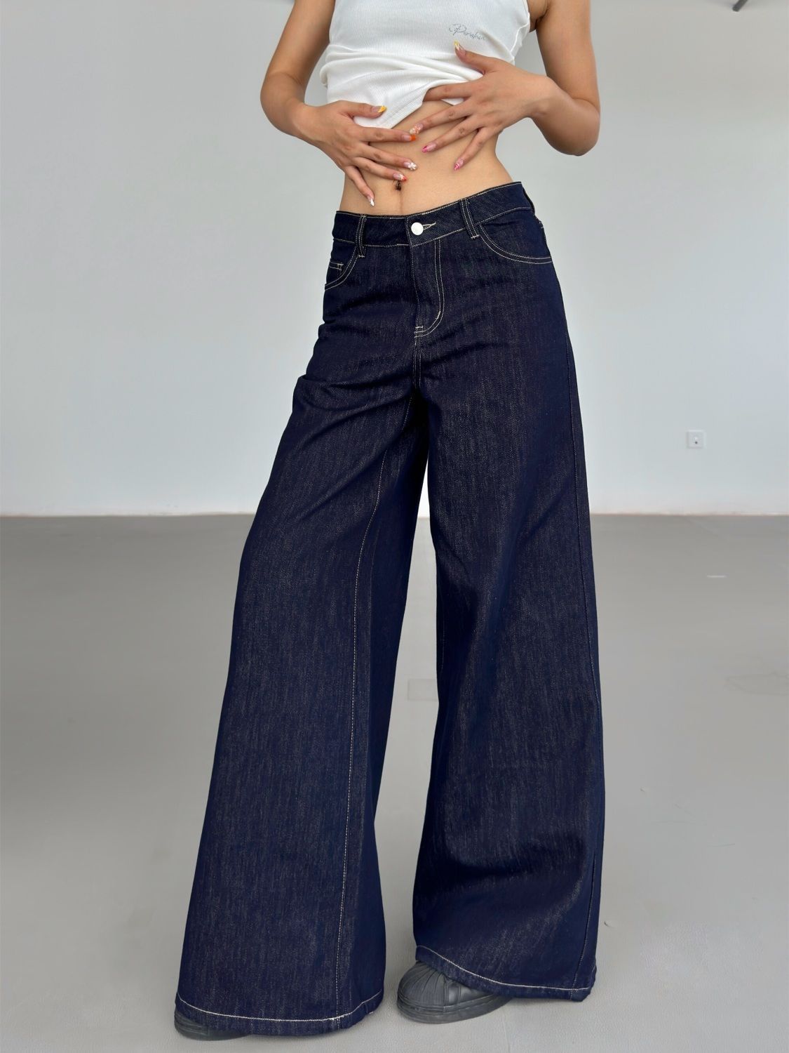 Pantalones vaqueros de pierna ancha estilo retro americano de moda para mujer