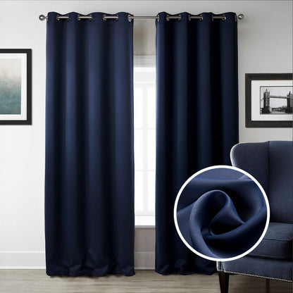 Cortinas estampadas de tela opaca para dormitorio en color azul oscuro