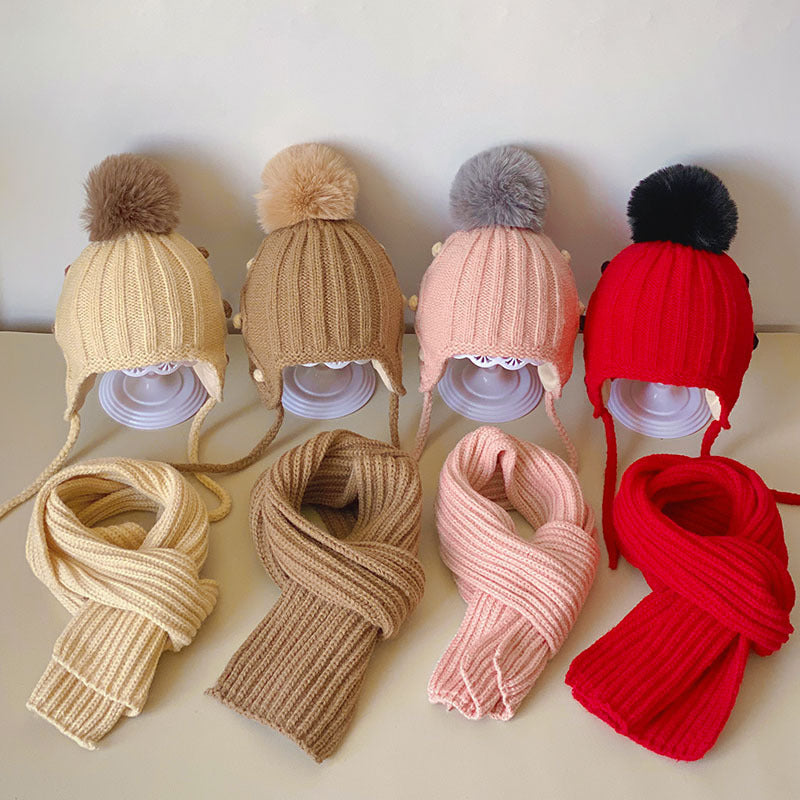 Conjunto de dos piezas de gorro y bufanda para niños, traje de bebé coreano