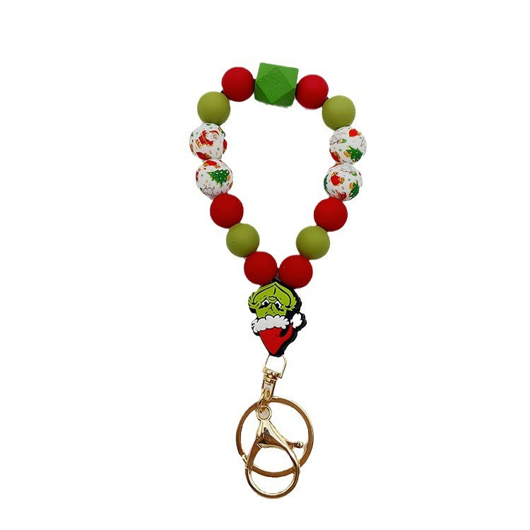 Silicone Wooden Beads Bracelet Keychain