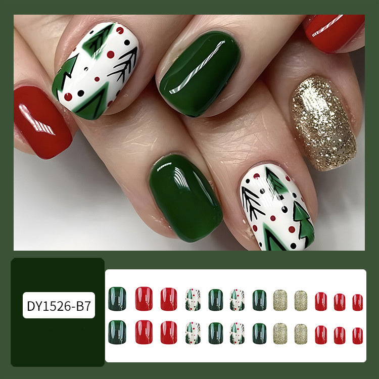 24 piezas de uñas postizas navideñas con diseño de copos de nieve a rayas para fiestas, bailes o ropa festiva