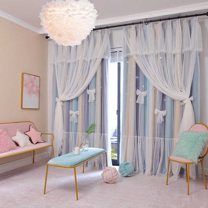 Cortinas opacas para dormitorio con diseño de princesas y estrellas huecas de estilo nórdico