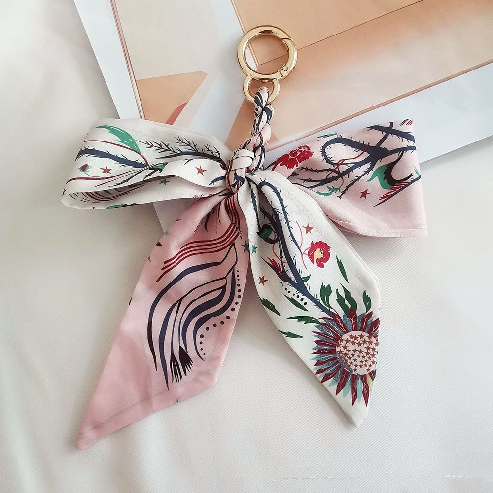 Camellia Silk Scarf Bow Keychain Pendant