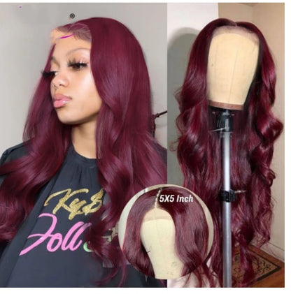 European And American New Wine Red Mid-length Curly Hair