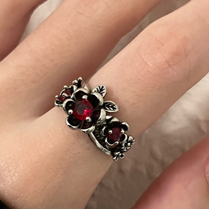 Anillo de circonita roja retro de moda para mujer