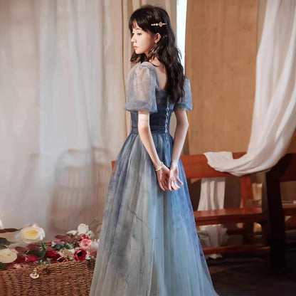 Vestido elegante de noche azul degradado para ceremonias, espectáculos y banquetes