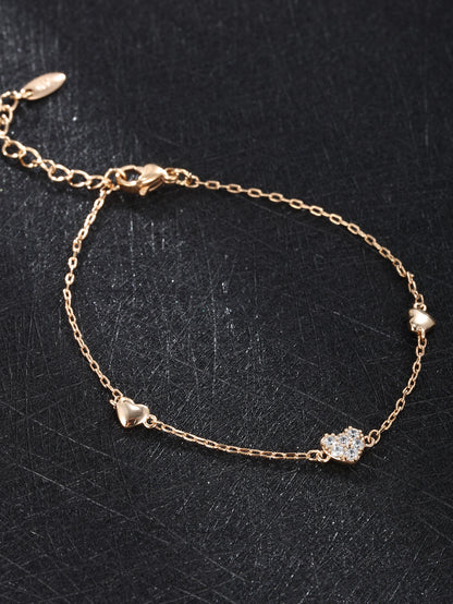 Alloy Plated 18K Gold Heart-shaped Diamond Heart Bracelet Women