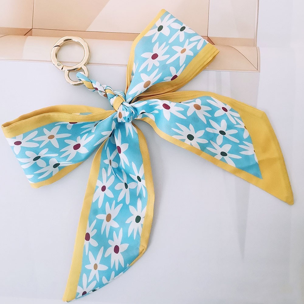 Camellia Silk Scarf Bow Keychain Pendant