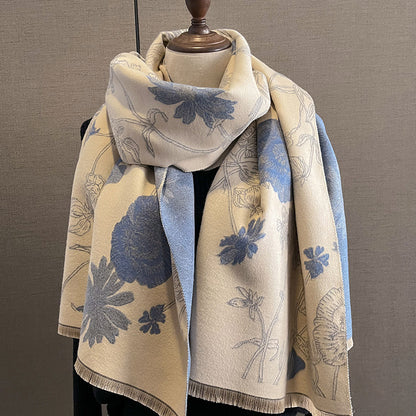 Women's Thick Warm Printing Cashmere Scarf Double-sided Shawl