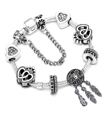 Silver Dream Catcher DIY Crystal Love Heart Cat's Paw Beaded Bracelet