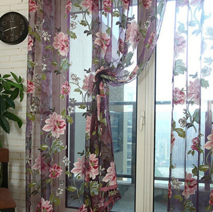 Modern and simple flower blooming rich and honorable big peony jacquard burnt-out window screen curtain