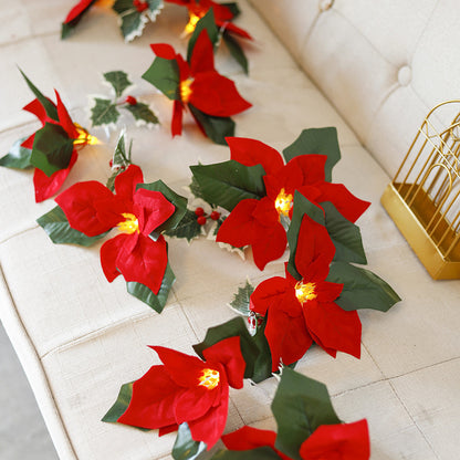 Luces navideñas LED de primer grado con flores rojas y frutos rojos para la decoración del hogar