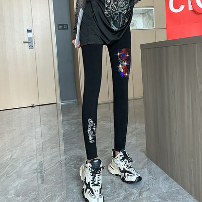 Leggings con brillantes diamantes de imitación para mujer