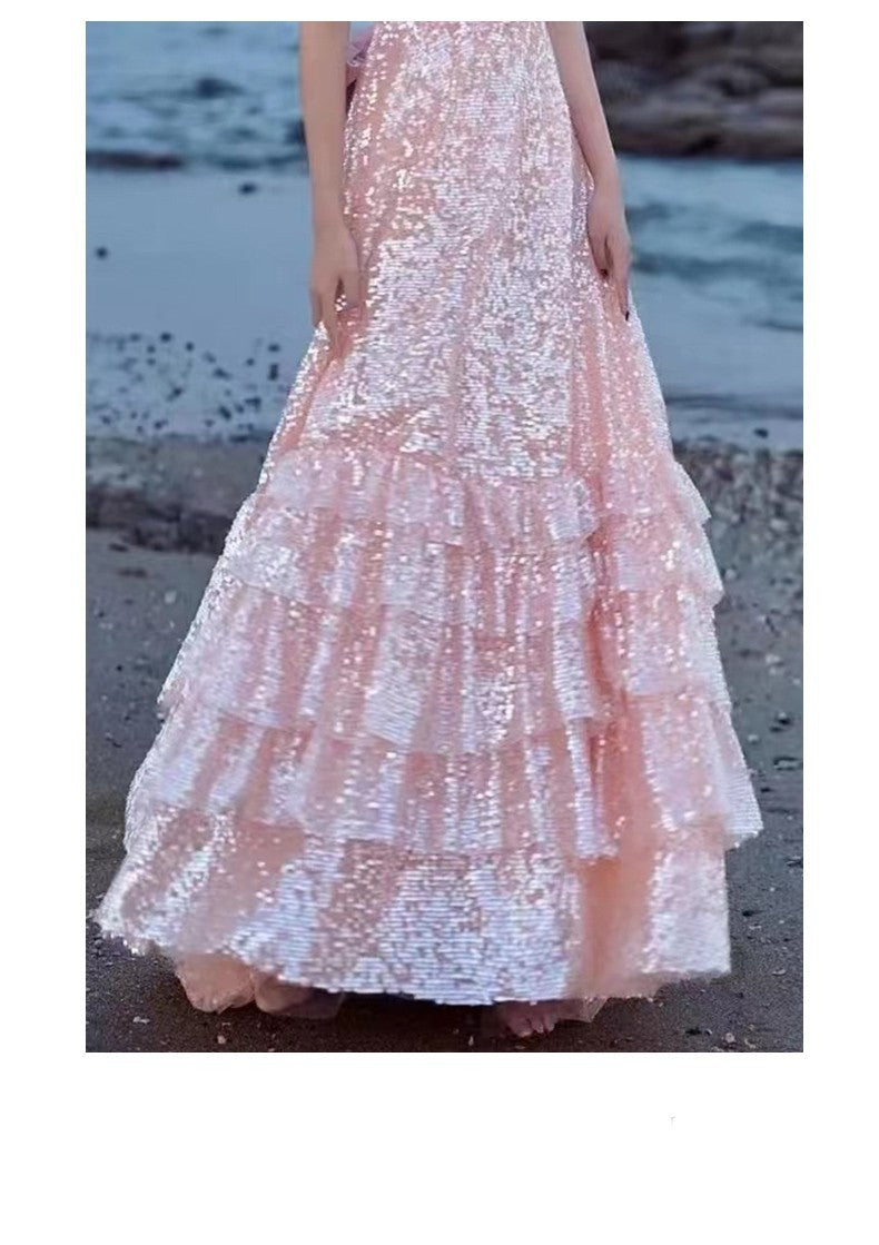 Vestido de noche rosa para mujeres de lujo de alta gama