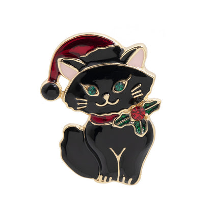 Broche de moda con forma de ramillete y gorro navideño de gato