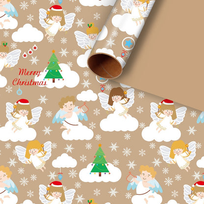 Caja de regalo creativa de papel Kraft, papel decorativo, papel de regalo de Papá Noel, muñeco de nieve y copos de nieve