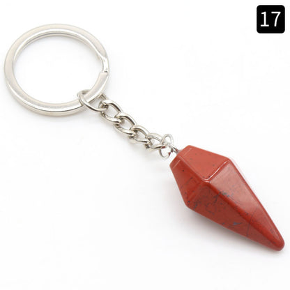 Natural Crystal Agate Stone Hexagonal Cone Keychain Bag Decorative Pendant