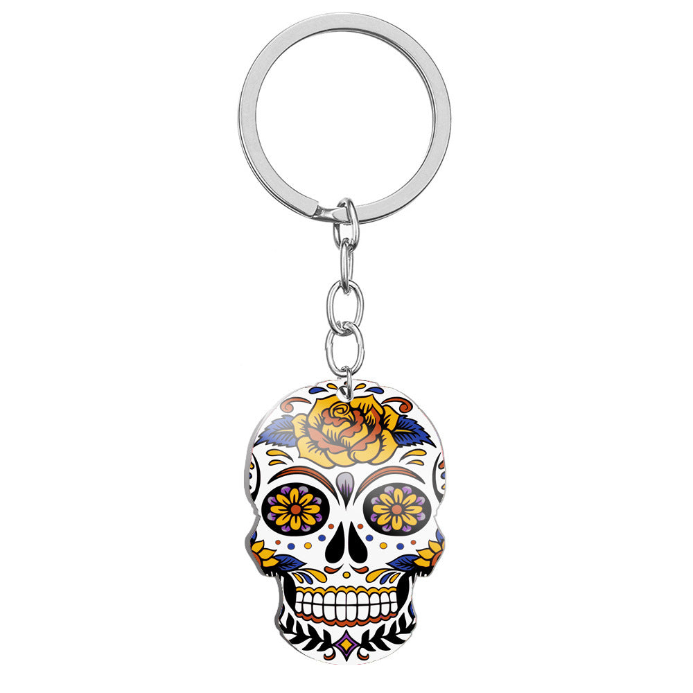 Day Of The Dead Skull Color Printing Stainless Steel Key Ring