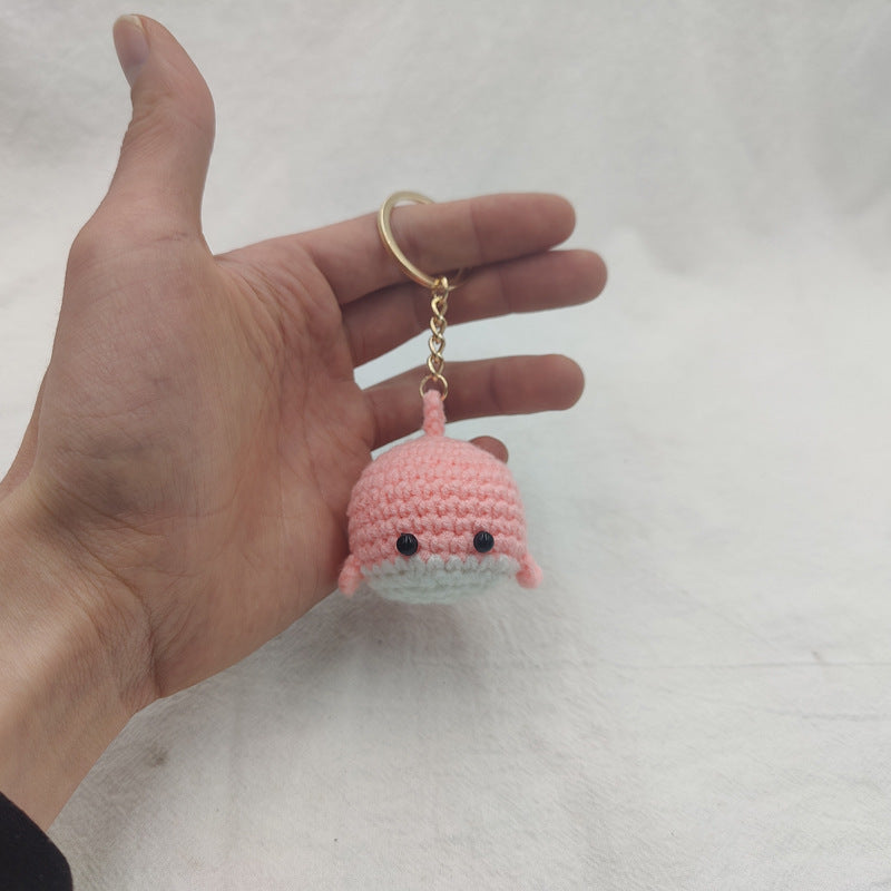 Wool Crocheted Dancing Whale Keychain Cute Handmade Pendant