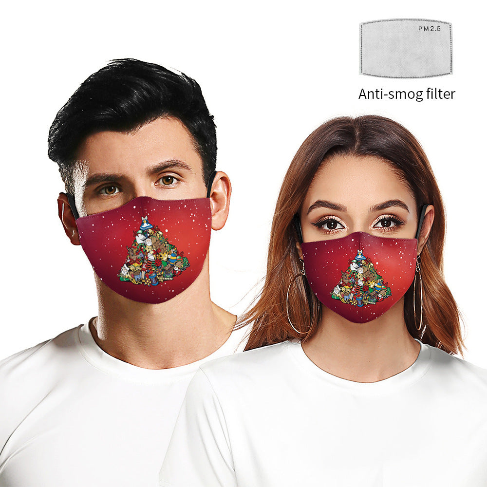 Mascarilla antipolvo de doble capa con impresión digital de árbol de Navidad