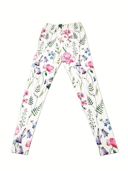 Leggings casuales ajustados con cintura elástica y estampado de flores para levantar la cadera