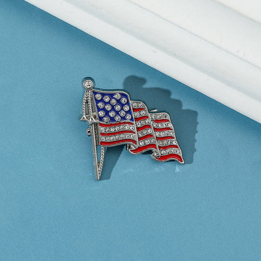 American Flag Golden M Badge Alloy Drop Oil Diamond Brooch