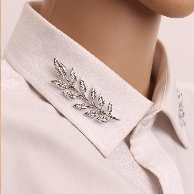 Elegance Leaf Shaped Brooch Personality Shirt Collar Pin Suit Collar Buckle Corsage