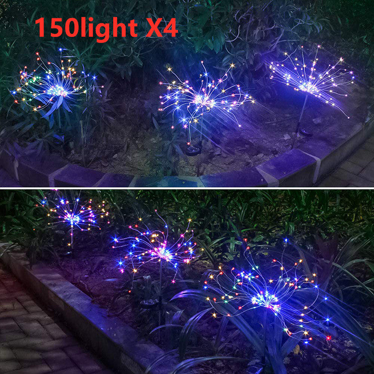 Nueva cadena de luces LED de fuegos artificiales solares con enchufe de tierra, cable de cobre, decoración de jardín al aire libre, luces de estrellas, luces navideñas