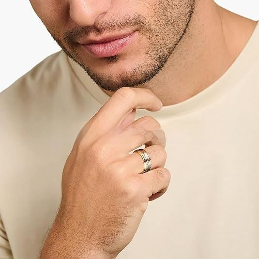 Anillo de tungsteno y sarga pulida de diseño sencillo de oro amarillo de 8 mm para hombre