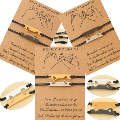 Pulsera tejida a mano con tarjeta de amor de pareja rectangular de oro auténtico y correa de transporte