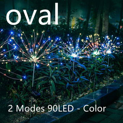 Nueva cadena de luces LED de fuegos artificiales solares con enchufe de tierra, cable de cobre, decoración de jardín al aire libre, luces de estrellas, luces navideñas