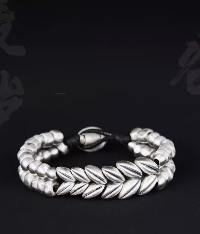 999 Sterling Silver Wheat Ear Bracelet For Men's Personalized Fashion Beading