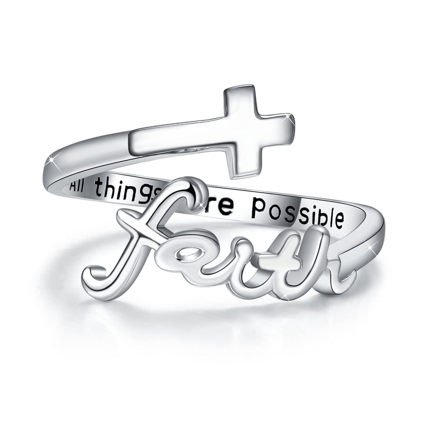 Cross Ring 925 Sterling Silver Faith Adjustable Open Ring Jewelry for Mother Women Men Women Gifts