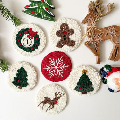 Christmas Poke Embroidery Coaster Material Package Handmade Heat Proof Mat Cloth Stamp