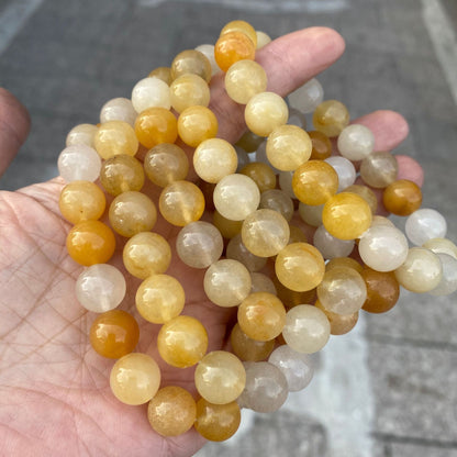 Pulsera de cuentas de piedra de jade con forma de dragón amarillo natural