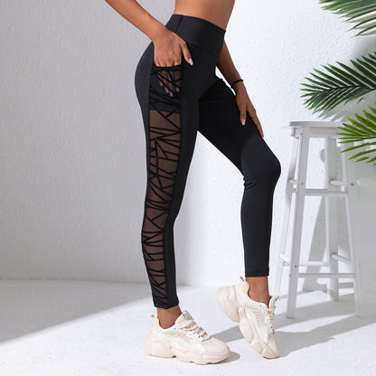 Pantalones de yoga de talla grande con costuras de malla para realzar la cadera y moldear el abdomen, para deportes y fitness