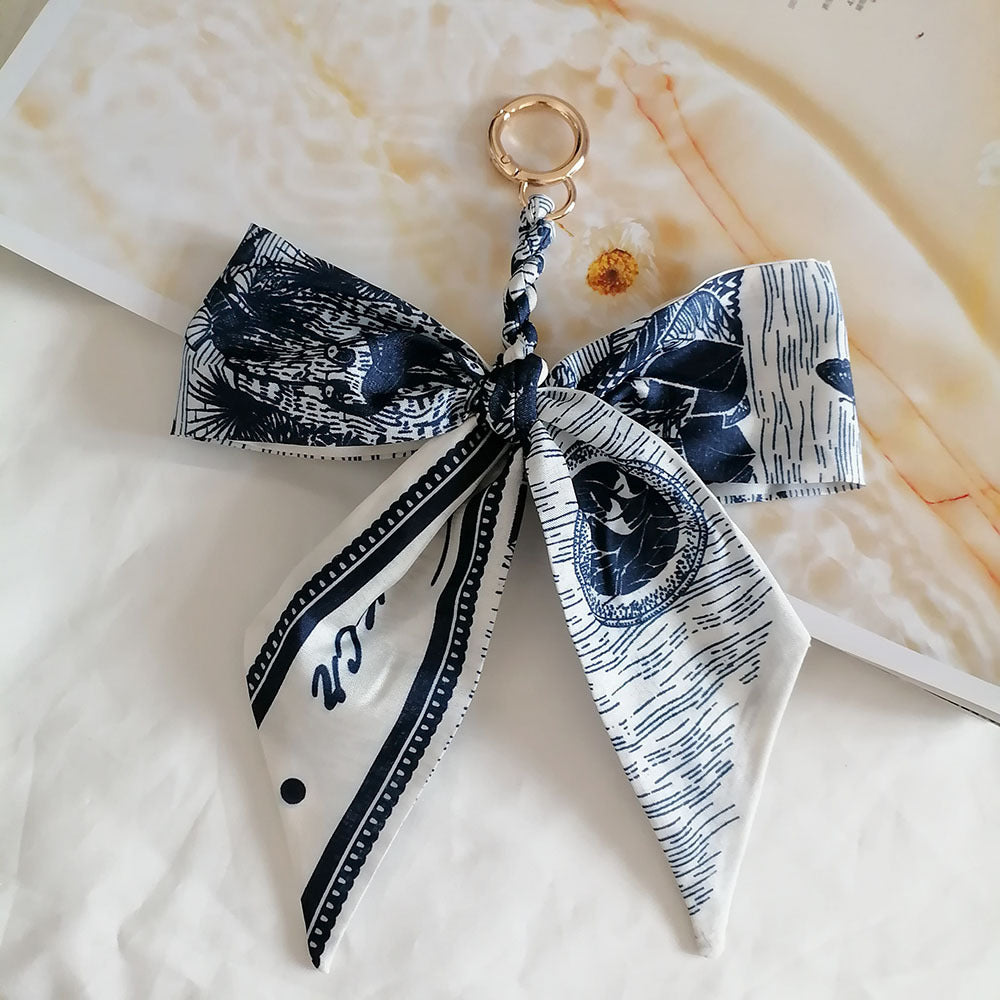 Camellia Silk Scarf Bow Keychain Pendant