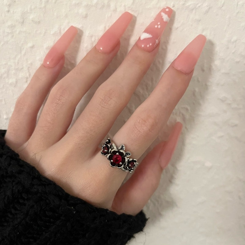 Anillo de circonita roja retro de moda para mujer