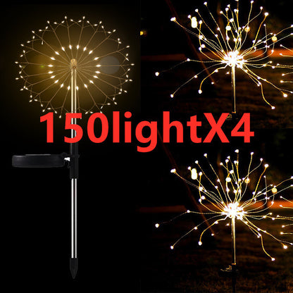 Nueva cadena de luces LED de fuegos artificiales solares con enchufe de tierra, cable de cobre, decoración de jardín al aire libre, luces de estrellas, luces navideñas