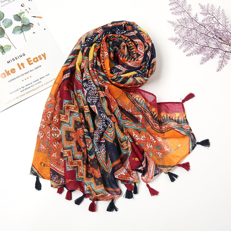 Retro Patchwork Bohemian Printed Cashew Scarf