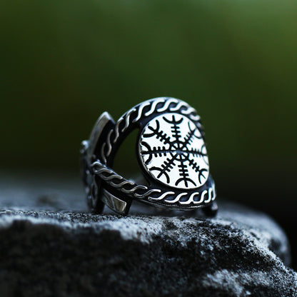 Anillo de acero inoxidable con brújula vikinga para hombre